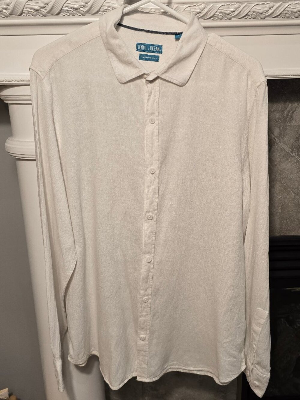 Tenth + Ocean Men’s Washable Linen Blend Button Down Shirt Off-White Large